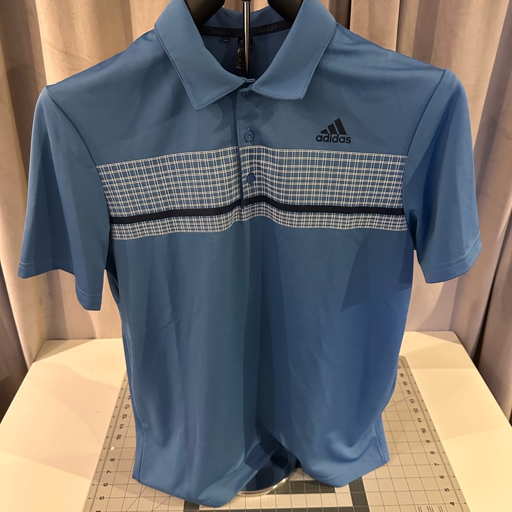 Adidas Men's Sky Blue Checkered Polo